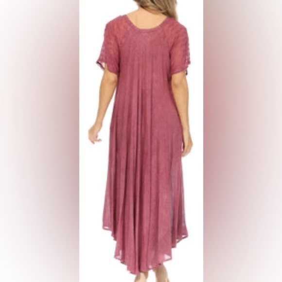 Sakkas Egan Magenta Long Embroidered Caftan Dress Embroidered Sleeves One Size - Picture 3 of 16